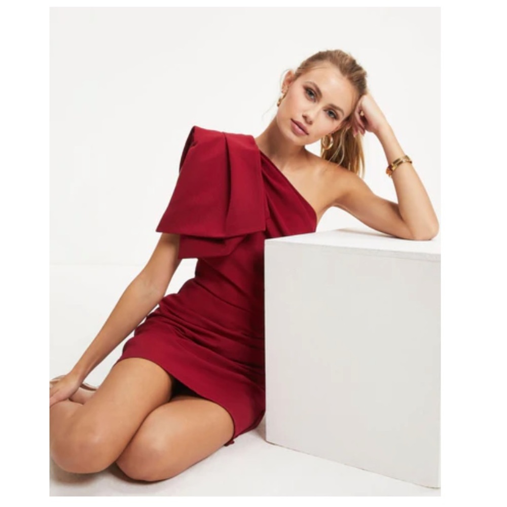 Always Wanted One Shoulder Drape Mini Dress - Wine - Medium